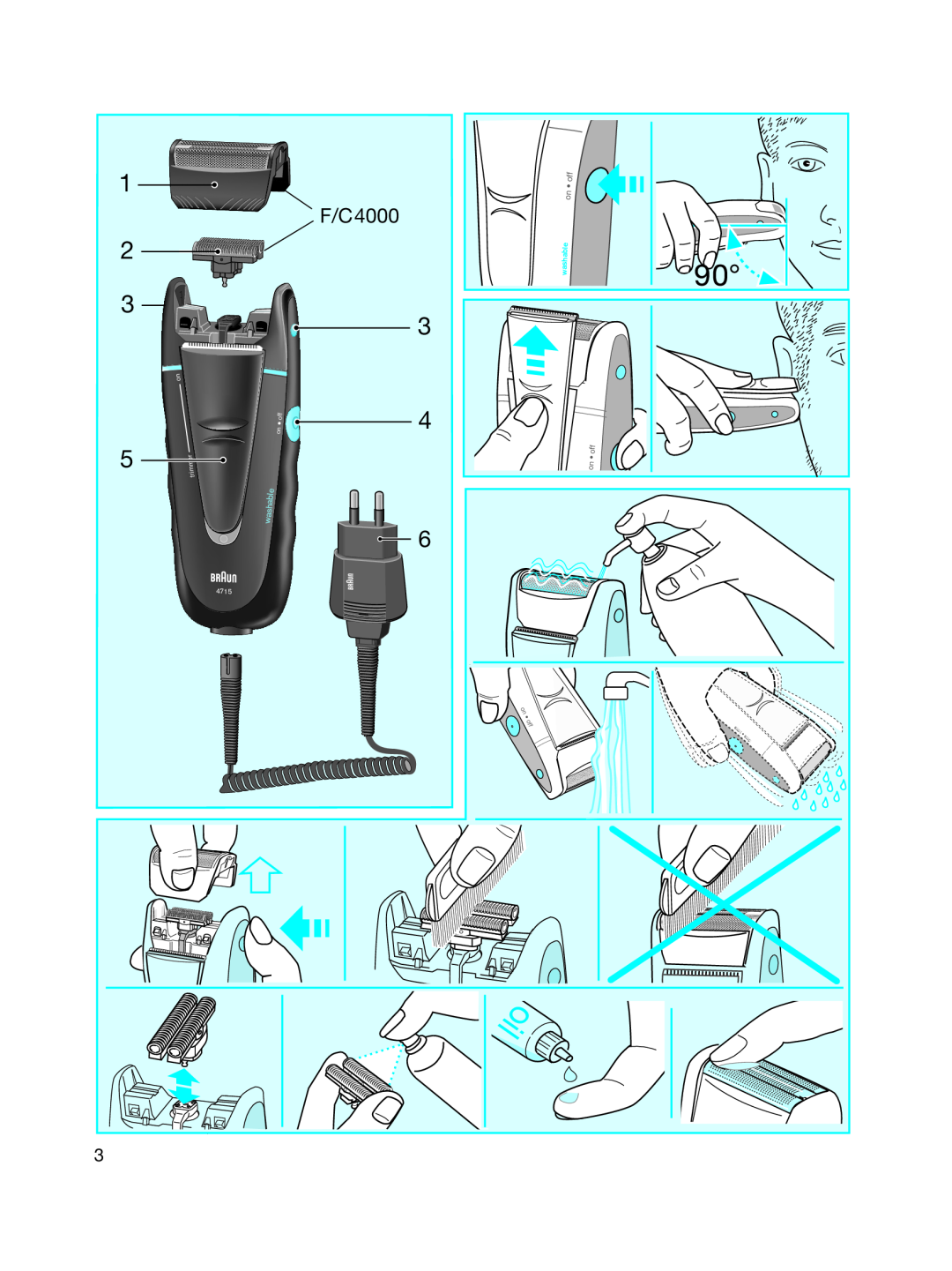 Braun Type 5717 manual F/C4000, trimmer, washable, 4715 