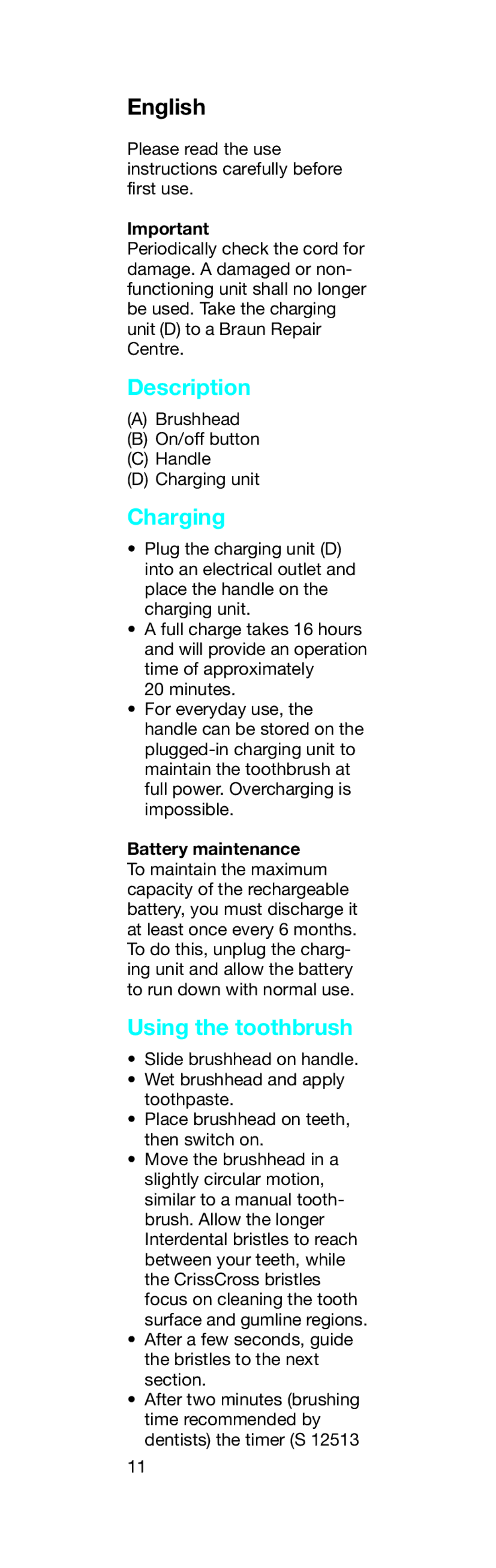 Braun Vitality manual Description 