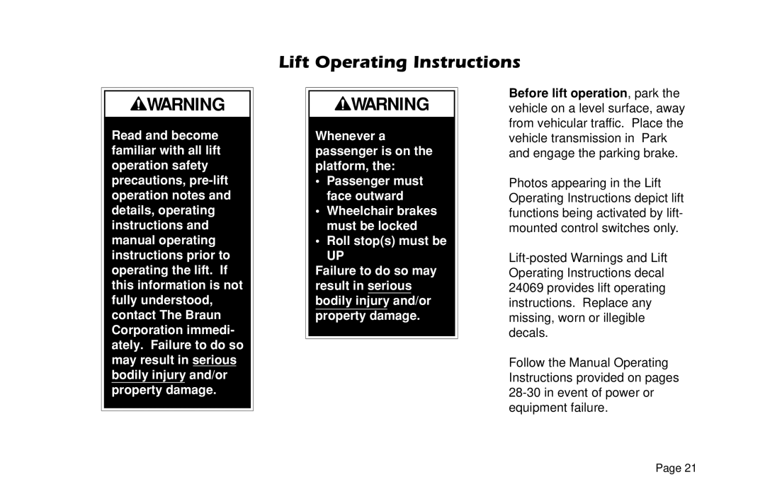 Braun VL955 manual Lift Operating Instructions 