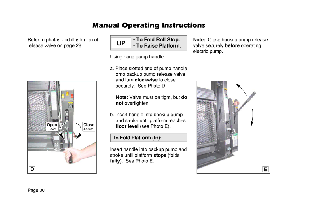 Braun VL955 manual To Fold Roll Stop, To Raise Platform, To Fold Platform 