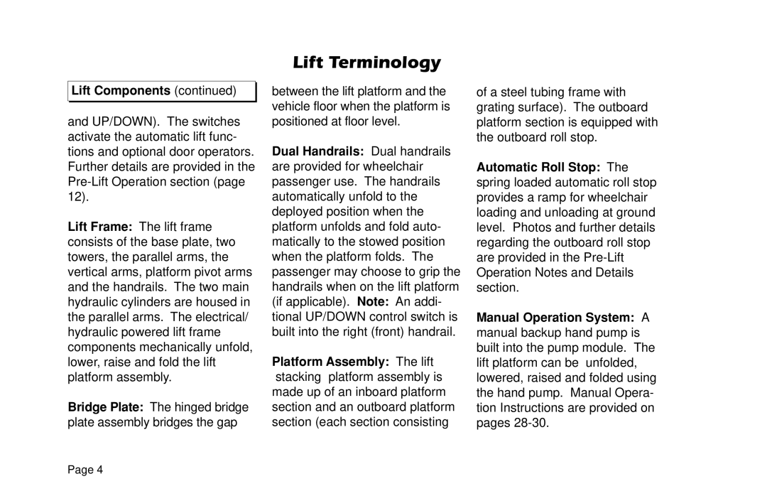 Braun VL955 manual Lift Terminology 