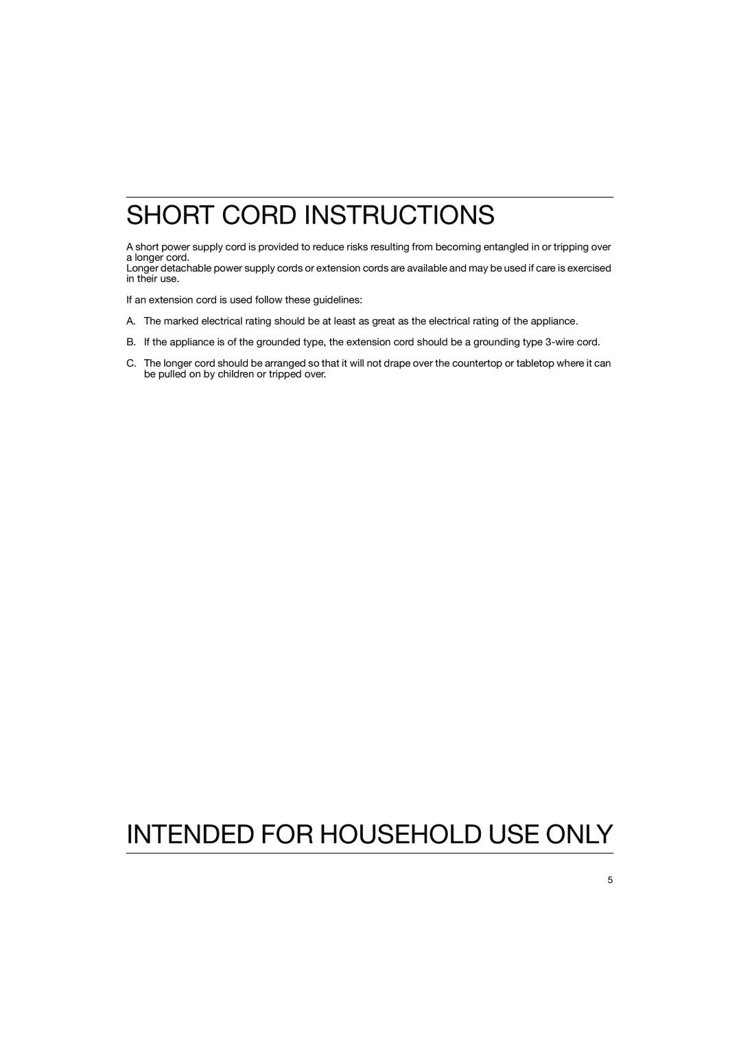 Braun WK 600 manual Short Cord Instructions, Intended For Household Use Only 