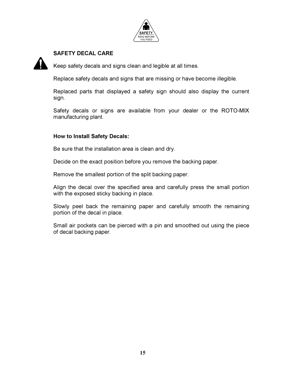 Bravetti 524-15B manual Safety Decal Care, How to Install Safety Decals 