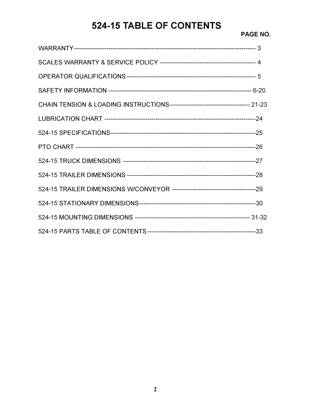 Bravetti 524-15B manual Table of Contents 