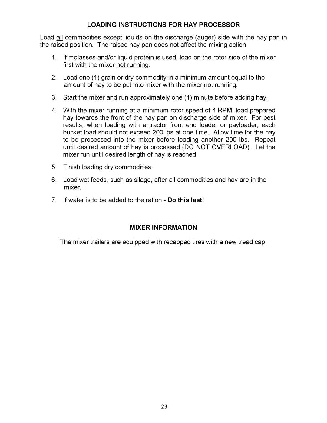 Bravetti 524-15B manual Loading Instructions for HAY Processor, Mixer Information 