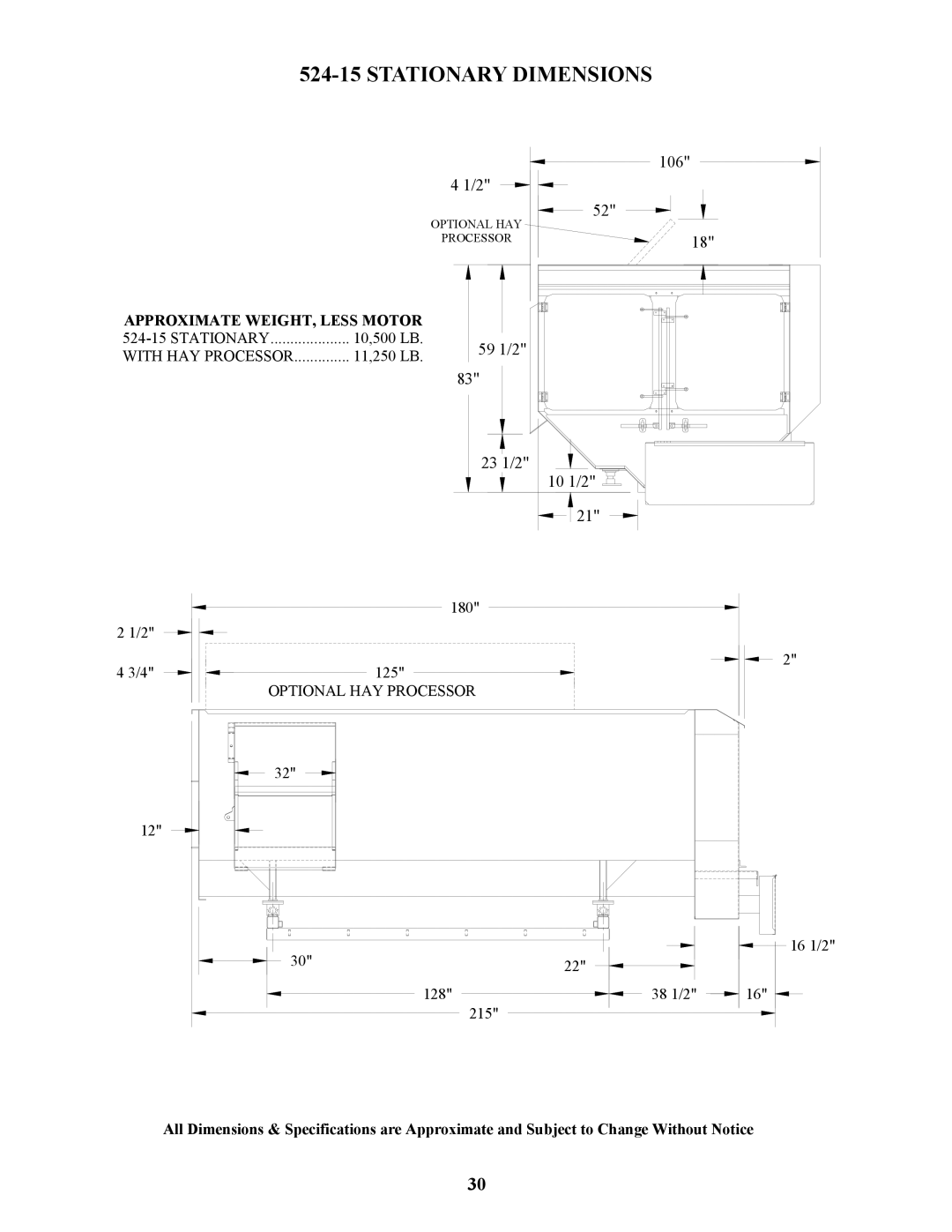 Bravetti 524-15B manual Stationary Dimensions, 59 1/2 23 1/2 10 1/2 