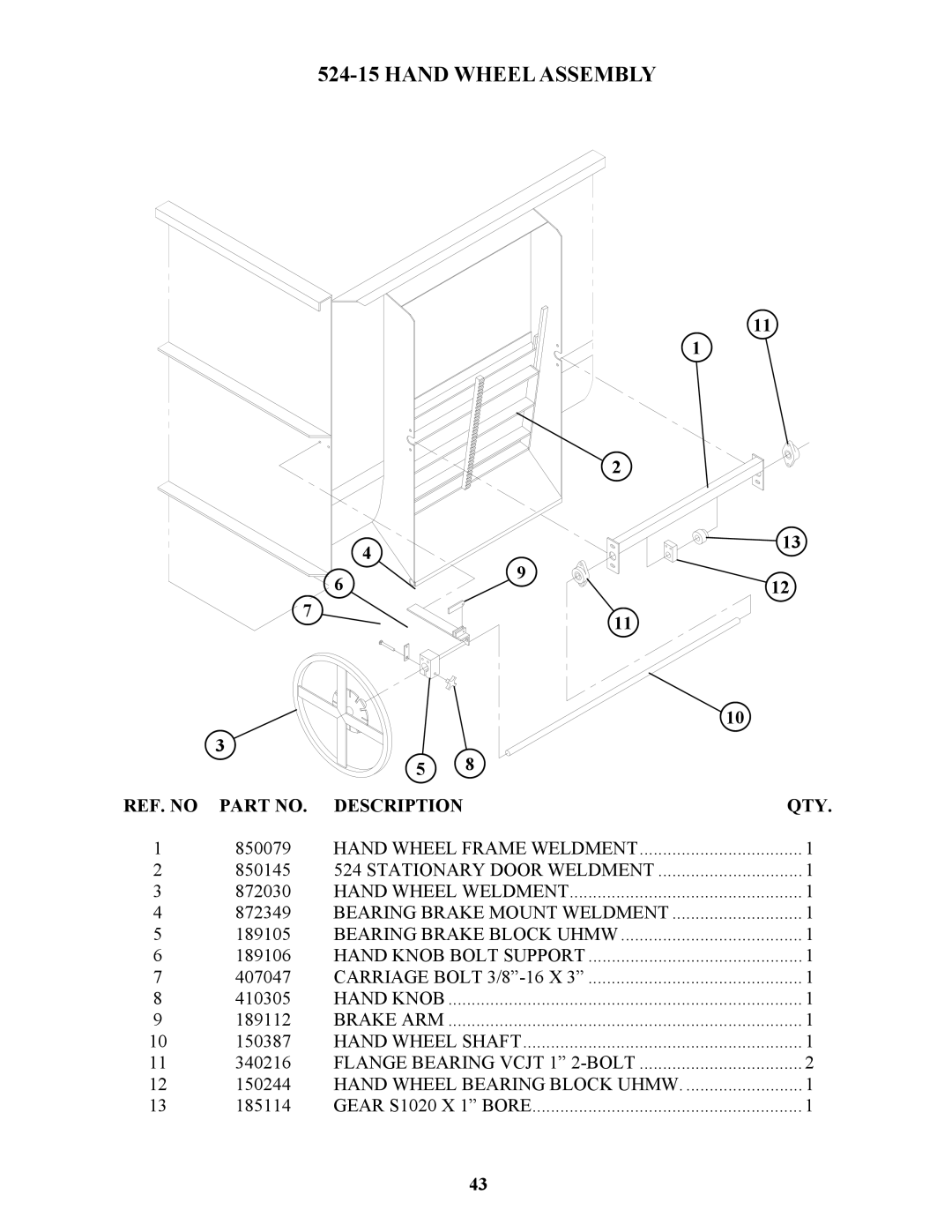 Bravetti 524-15B manual Hand Wheel Assembly 