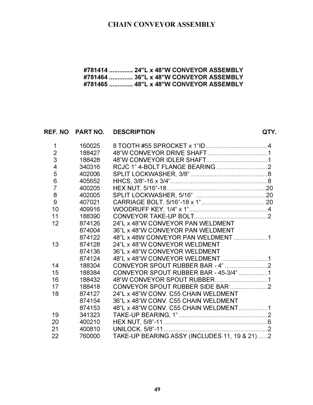 Bravetti 524-15B 48W Conveyor Drive Shaft, 48W Conveyor Idler Shaft, Rcjc 1 4-BOLT Flange Bearing, Split LOCKWASHER, 3/8 