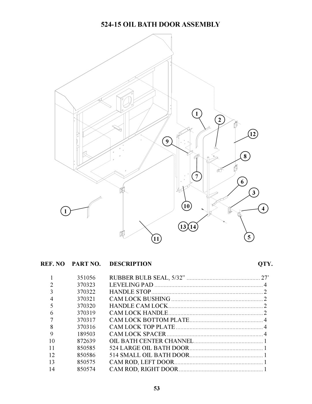 Bravetti 524-15B manual OIL Bath Door Assembly 