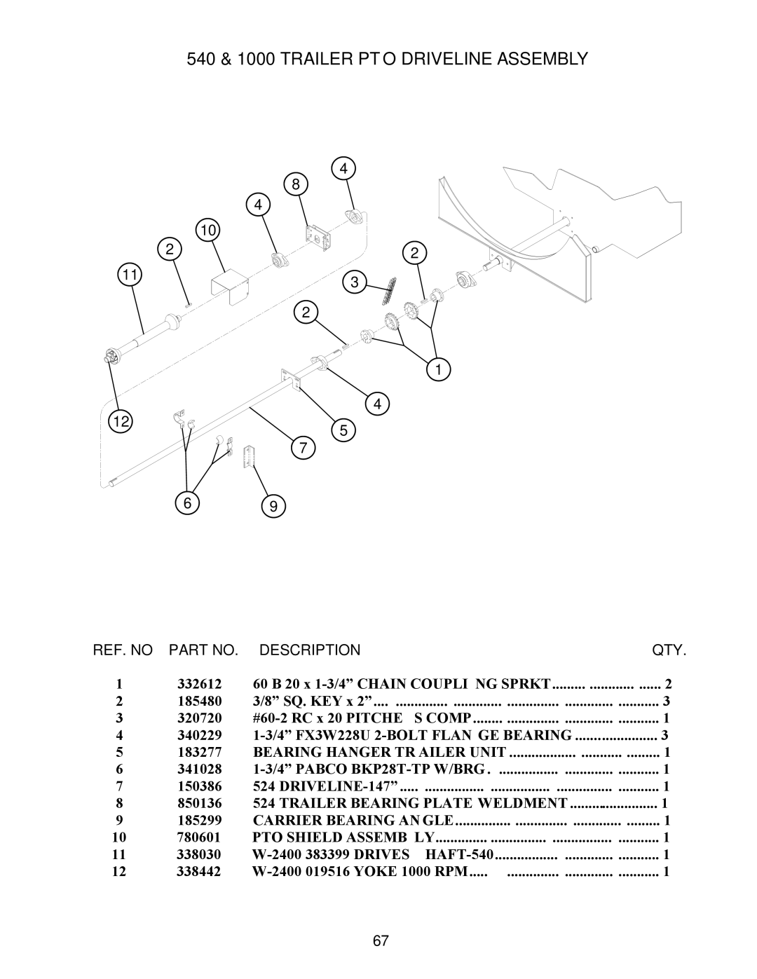 Bravetti 524-15B manual 540 & 1000 Trailer PTO Driveline Assembly 