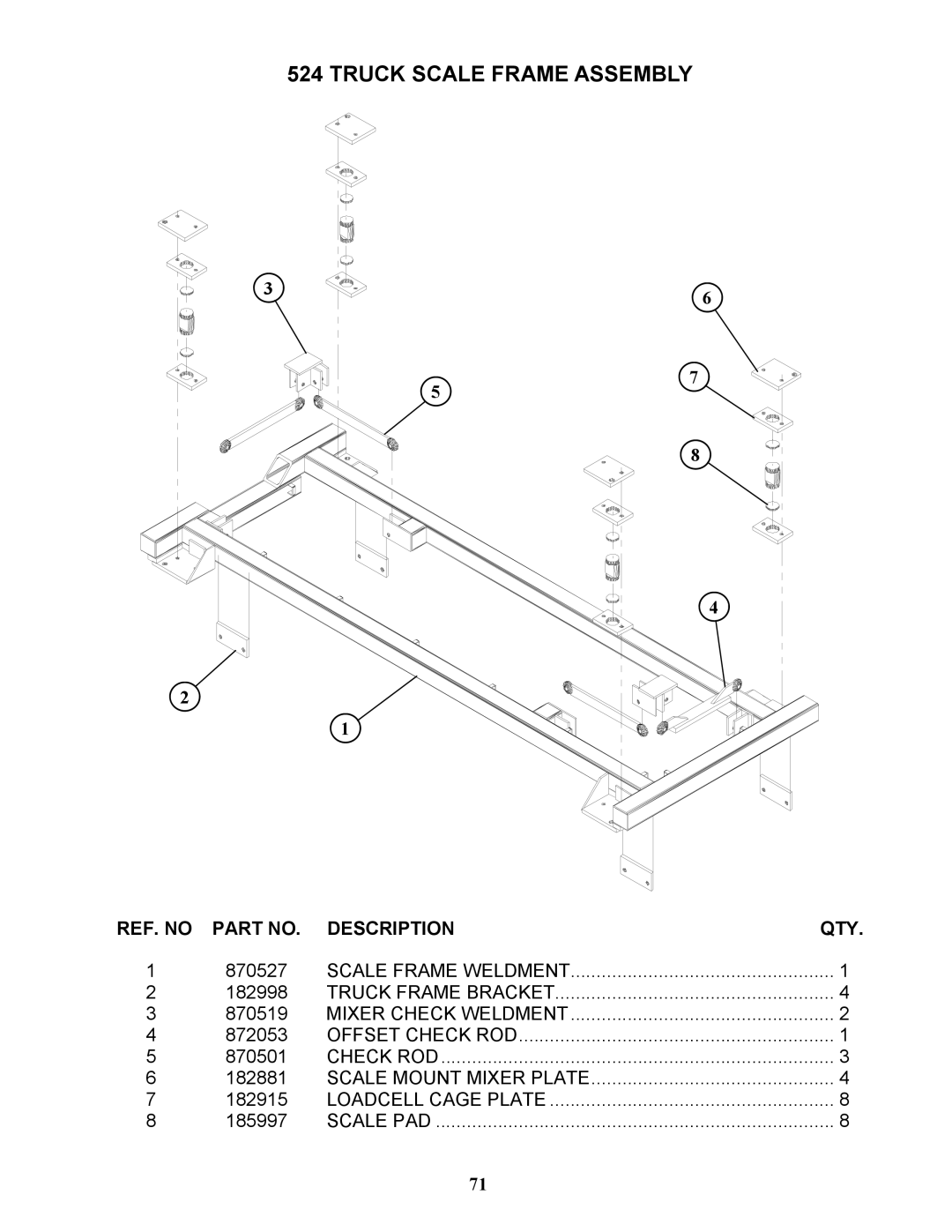 Bravetti 524-15B manual Truck Scale Frame Assembly 