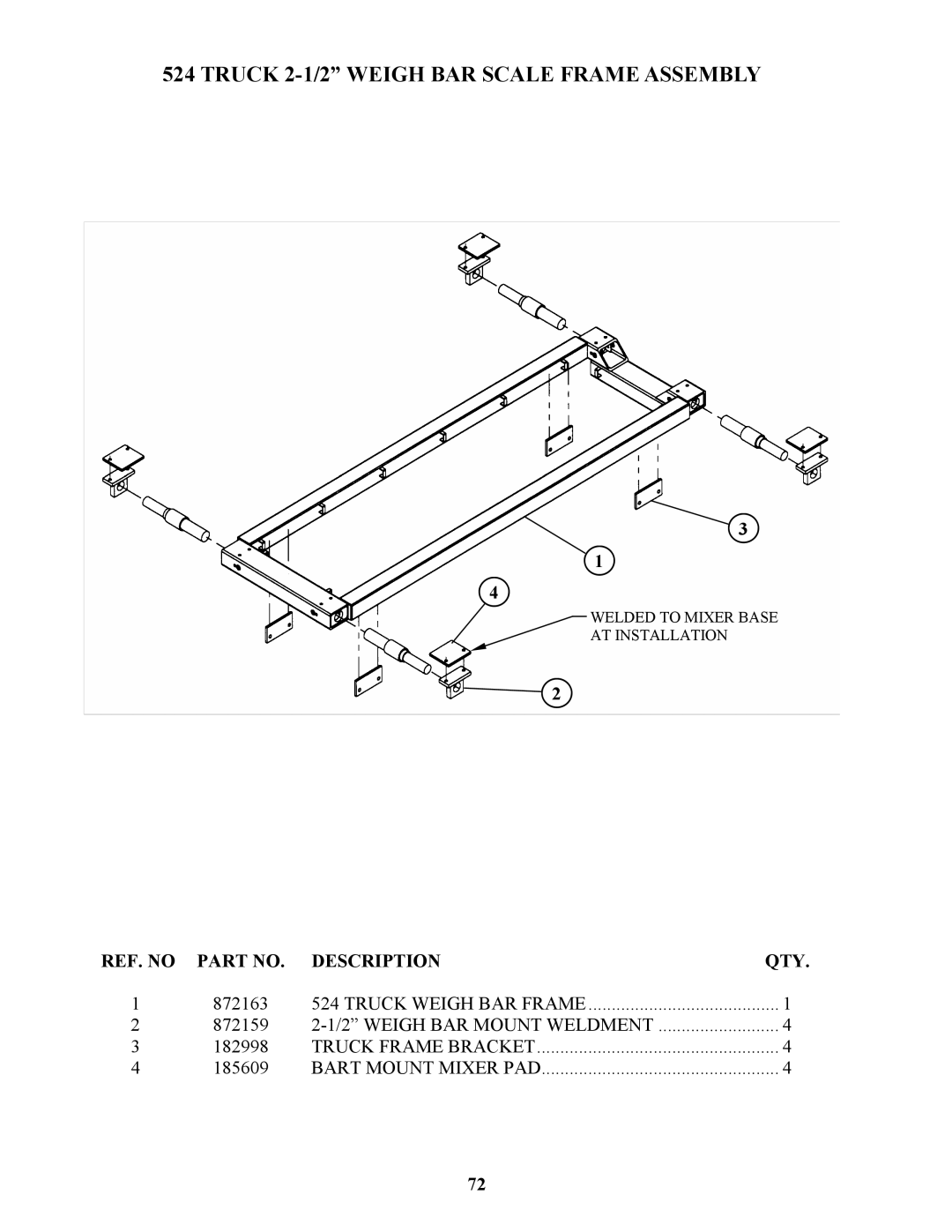 Bravetti 524-15B manual Truck 2-1/2 Weigh BAR Scale Frame Assembly 