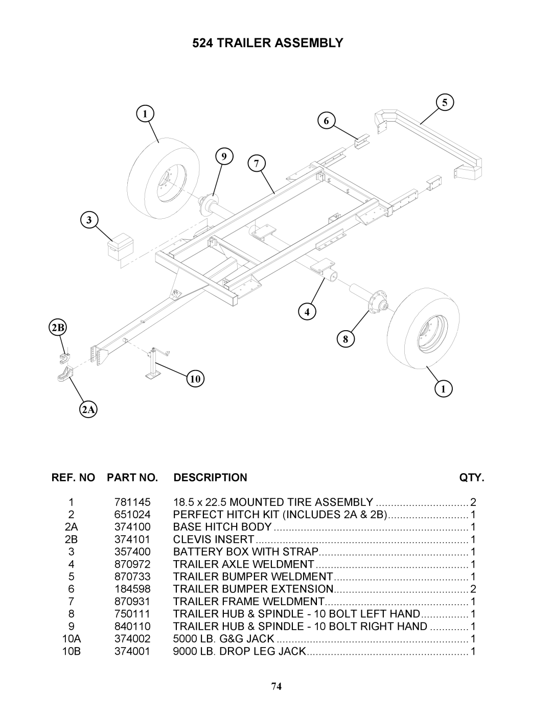 Bravetti 524-15B manual Trailer Assembly 