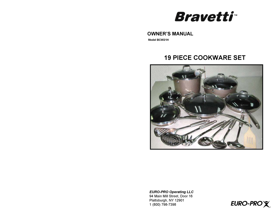 Bravetti BCW21H owner manual Piece Cookware Set 