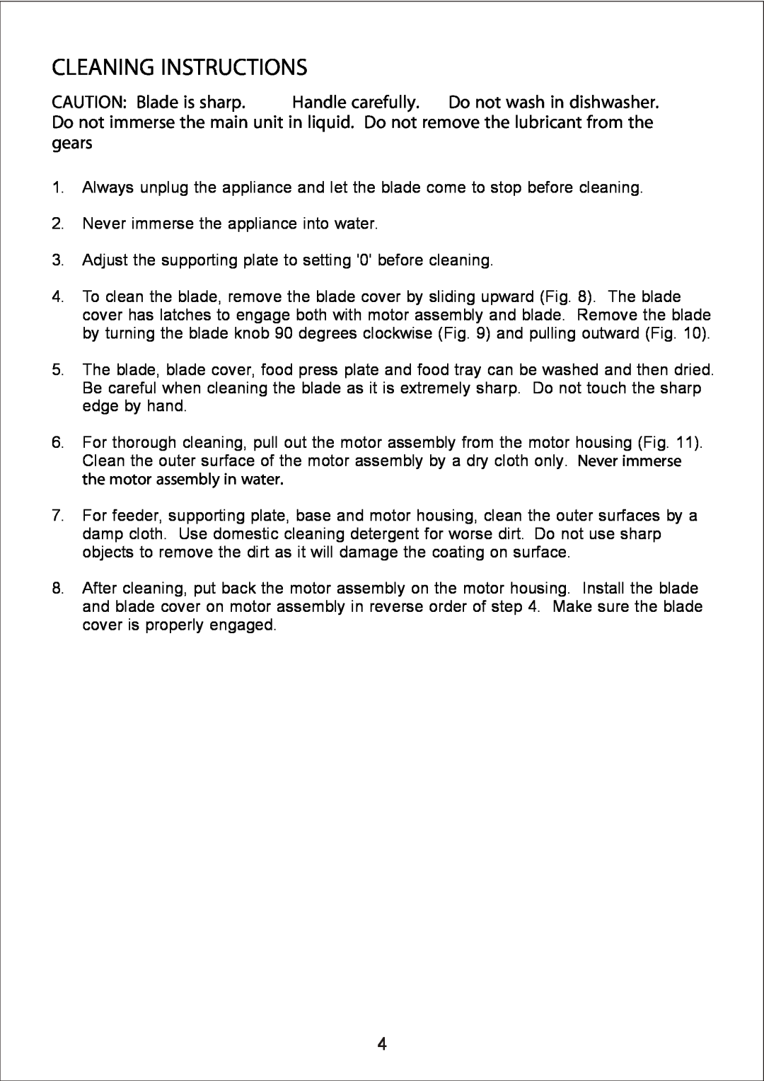 Bravetti BKS600 manual Cleaning Instructions 