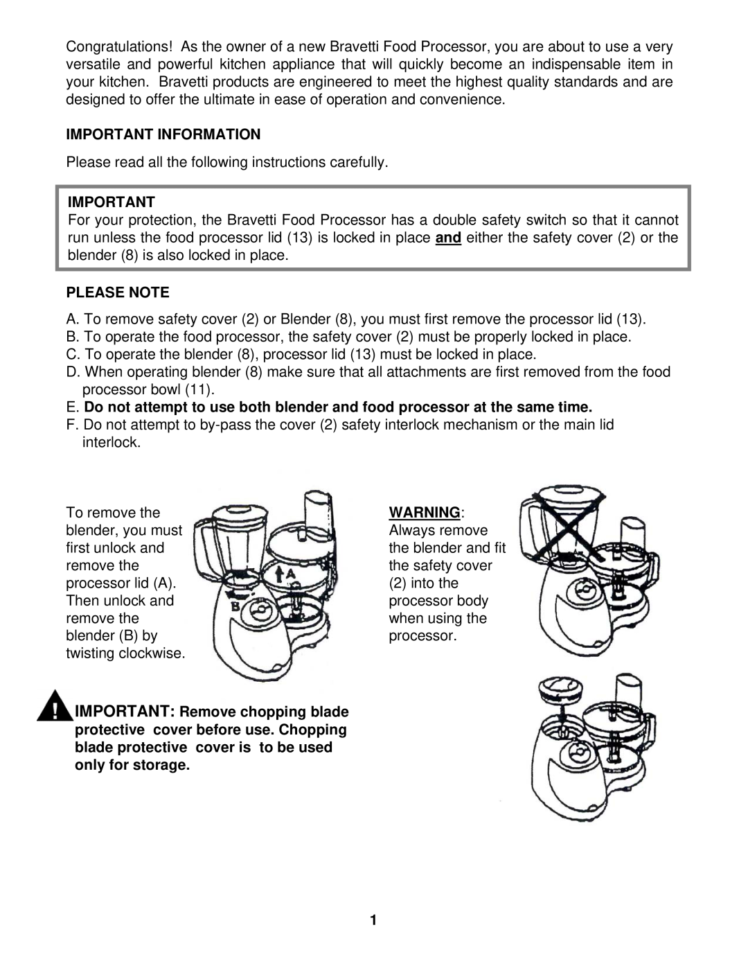 Bravetti BP100 instruction manual Important Information, Please Note 