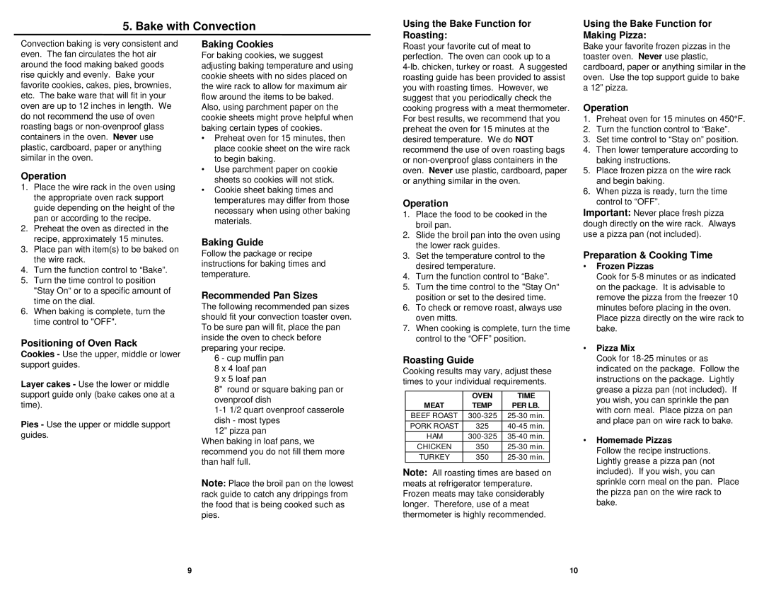 Bravetti CO200B owner manual Bake with Convection 