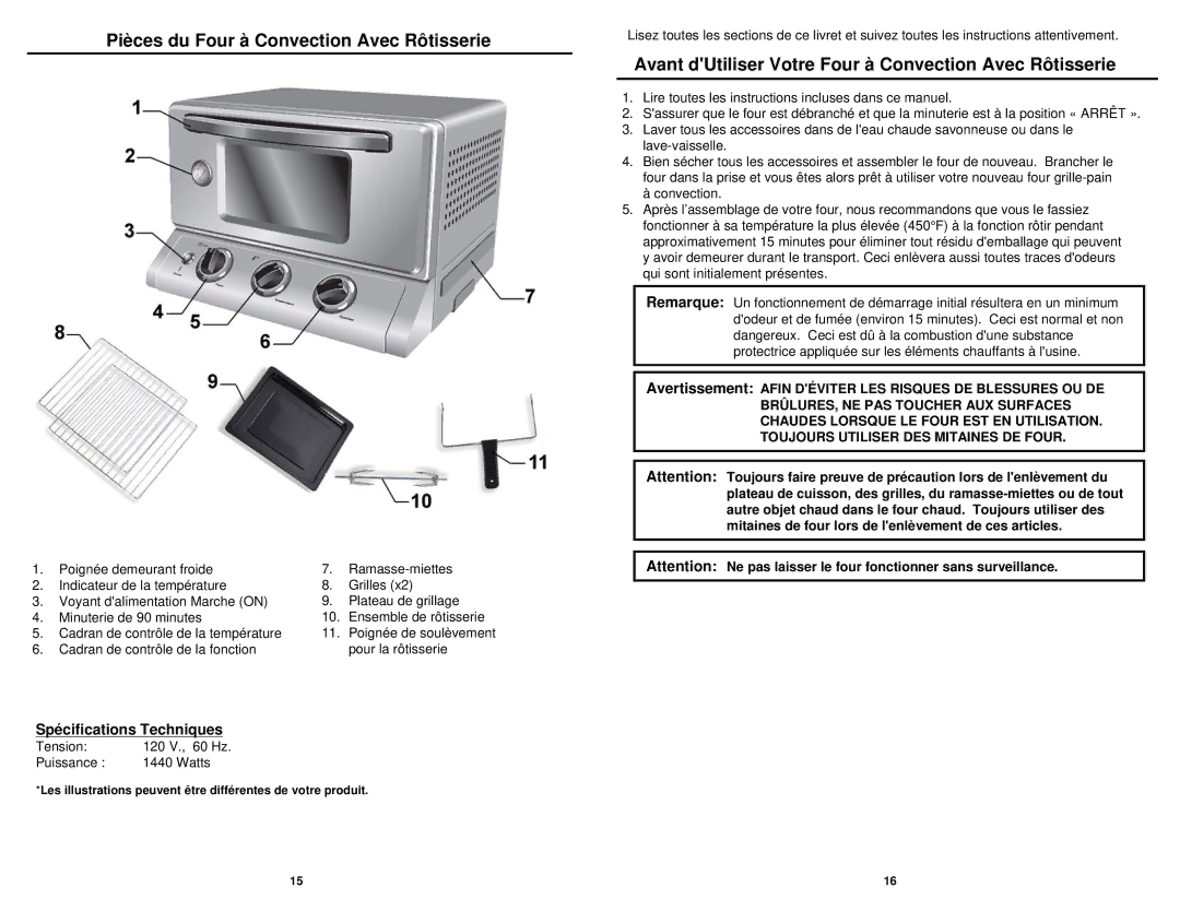 Bravetti CO200B Pièces du Four à Convection Avec Rôtisserie, Avant dUtiliser Votre Four à Convection Avec Rôtisserie 