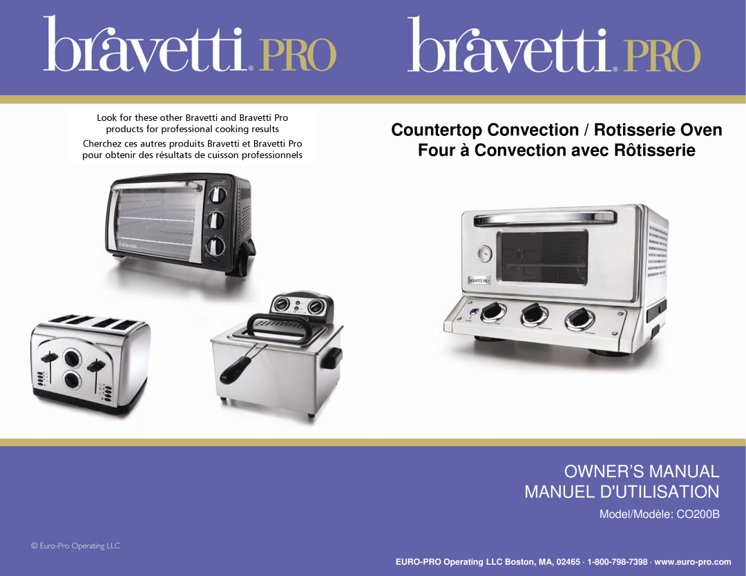 Bravetti CO200B owner manual Countertop Convection / Rotisserie Oven, Four à Convection avec Rôtisserie 