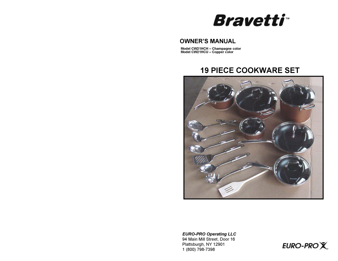 Bravetti CW21HCH, CW21HCU owner manual Piece Cookware Set 