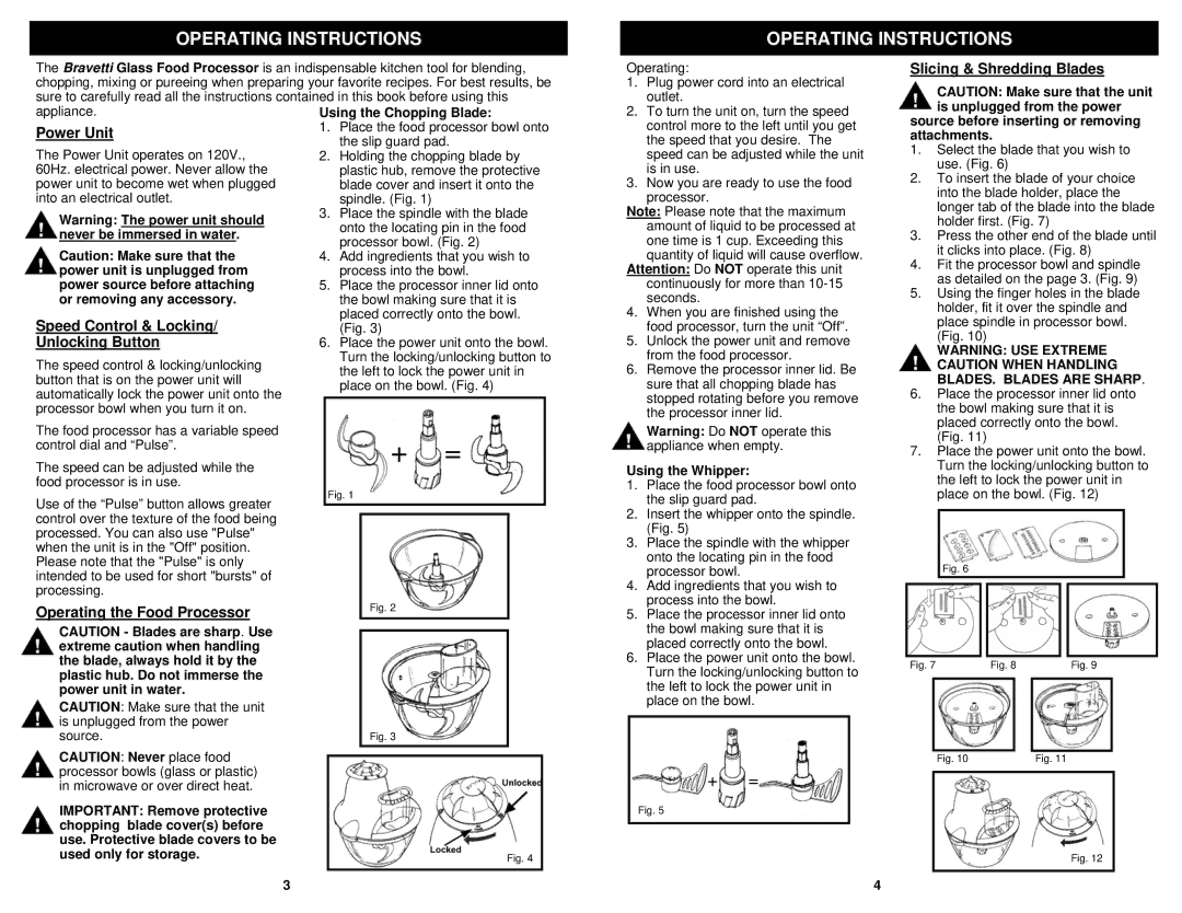 Bravetti EP108H owner manual Operating Instructions 