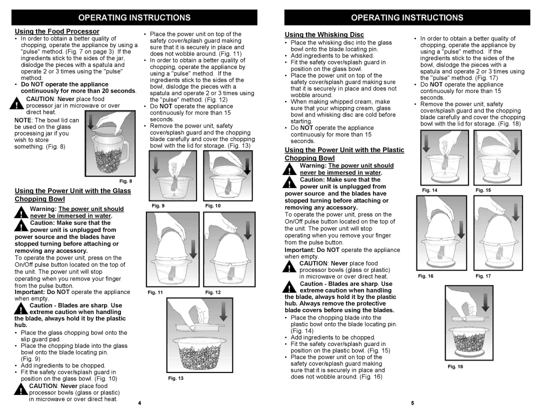 Bravetti EP109HA owner manual Using the Whisking Disc, Using the Power Unit with the Plastic Chopping Bowl 