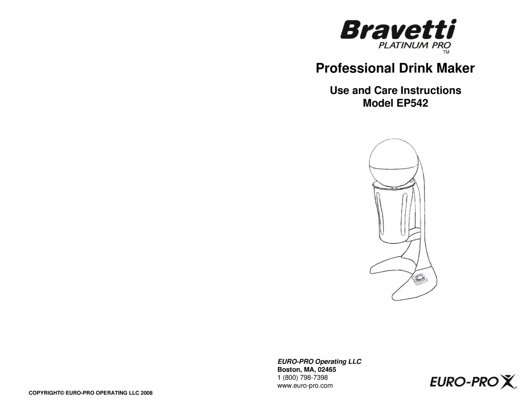 Bravetti EP542 manual Professional Drink Maker 