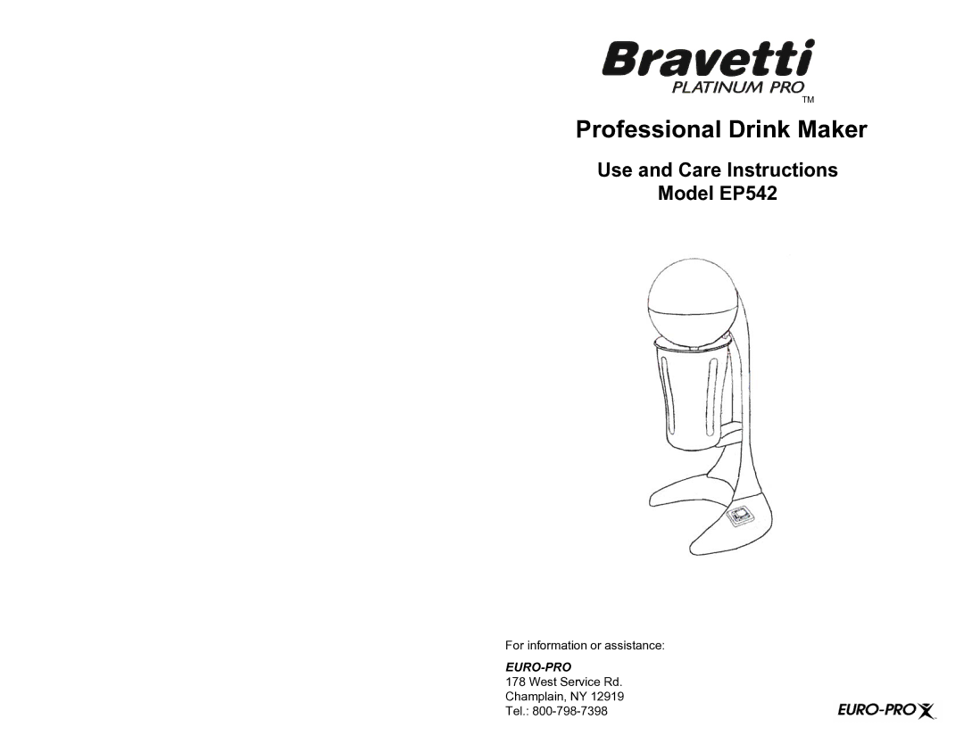 Bravetti EP542 manual Professional Drink Maker 