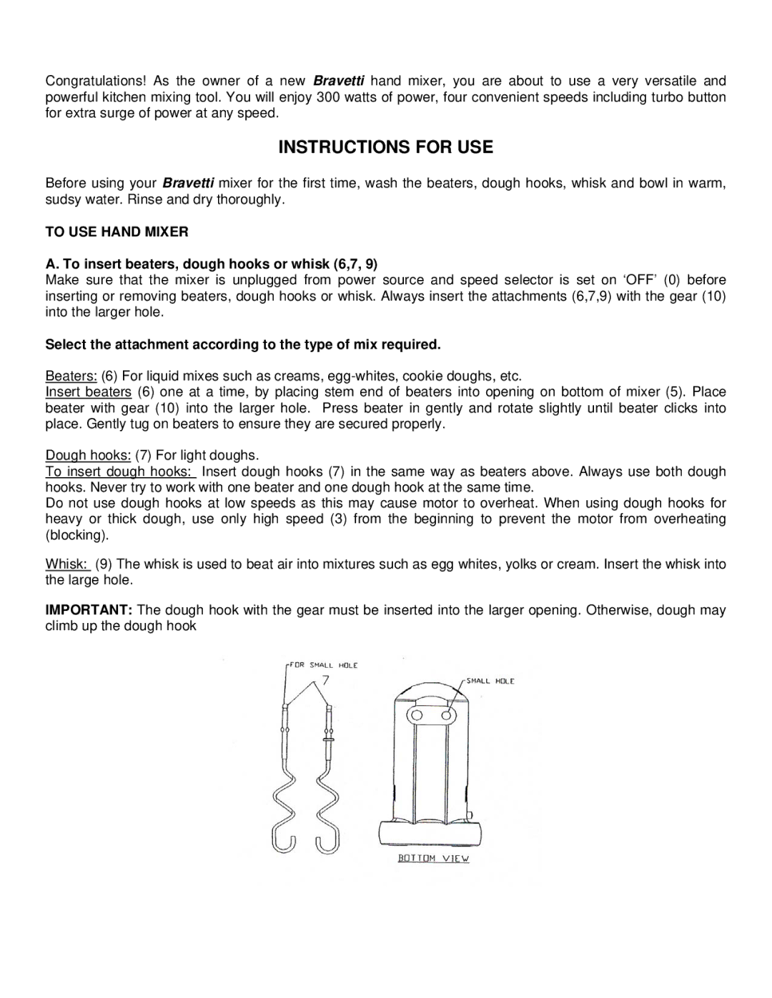 Bravetti EP545 manual Instructions for USE 