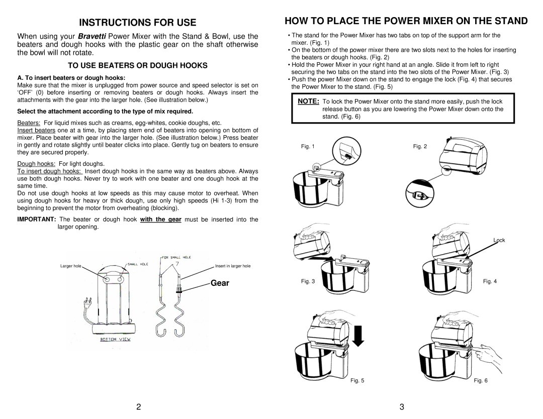 Bravetti EP545XX manual Instructions for USE, HOW to Place the Power Mixer on the Stand 