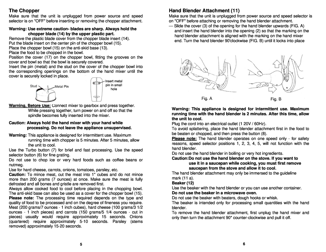 Bravetti EP559 manual The Chopper, Hand Blender Attachment 
