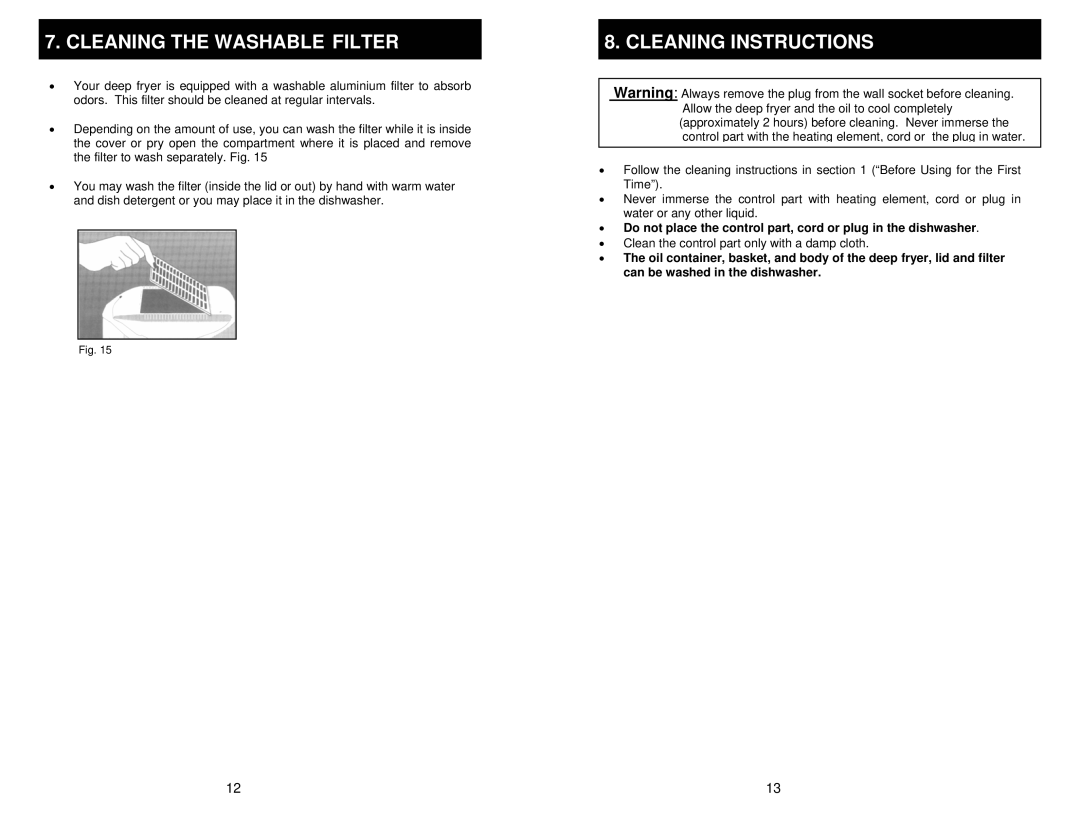 Bravetti EP85 manual Cleaning the Washable Filter, Cleaning Instructions 