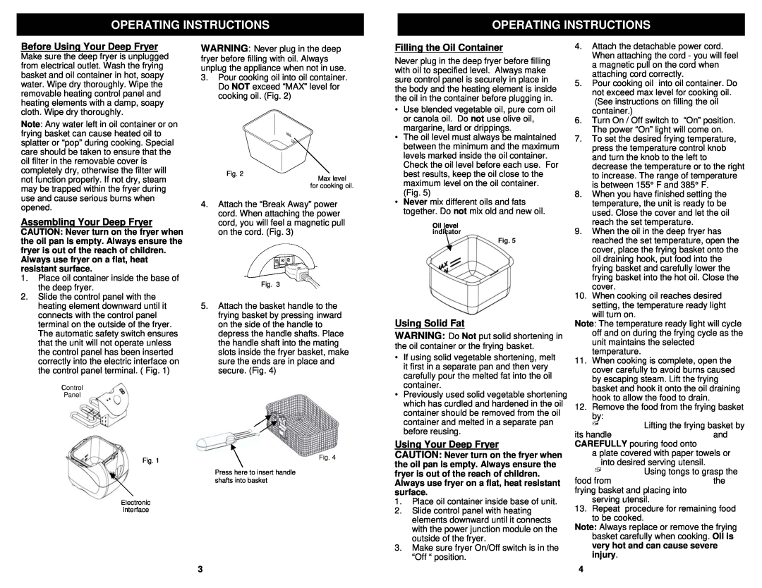 Bravetti F1011H Operating Instructions, Before Using Your Deep Fryer, Assembling Your Deep Fryer, Using Solid Fat 