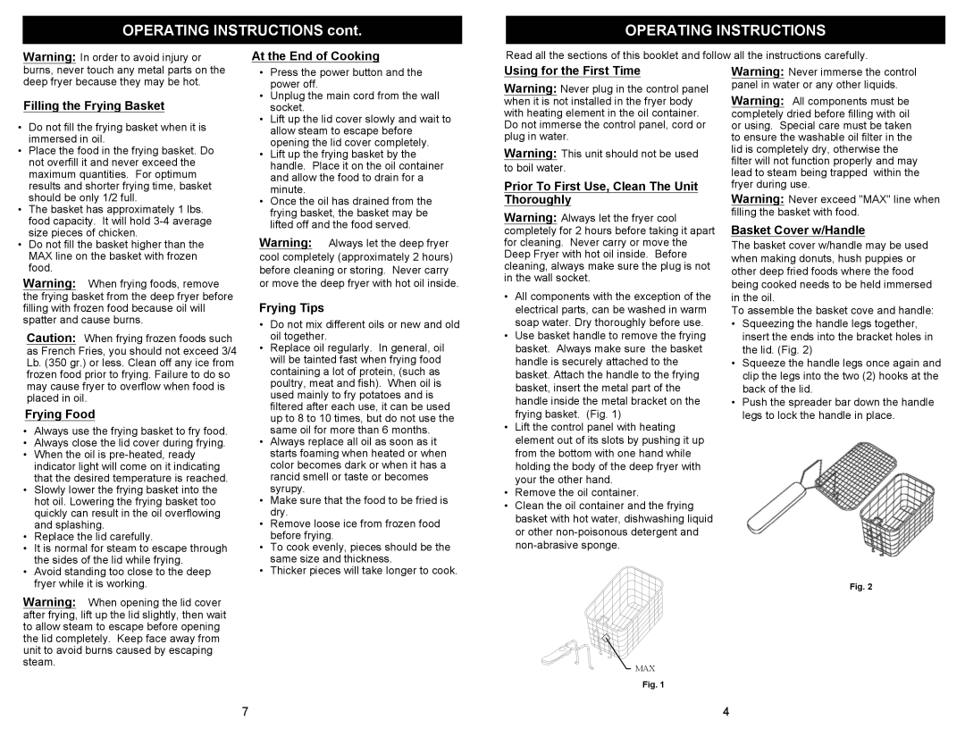 Bravetti F1065D owner manual Operating Instructions 