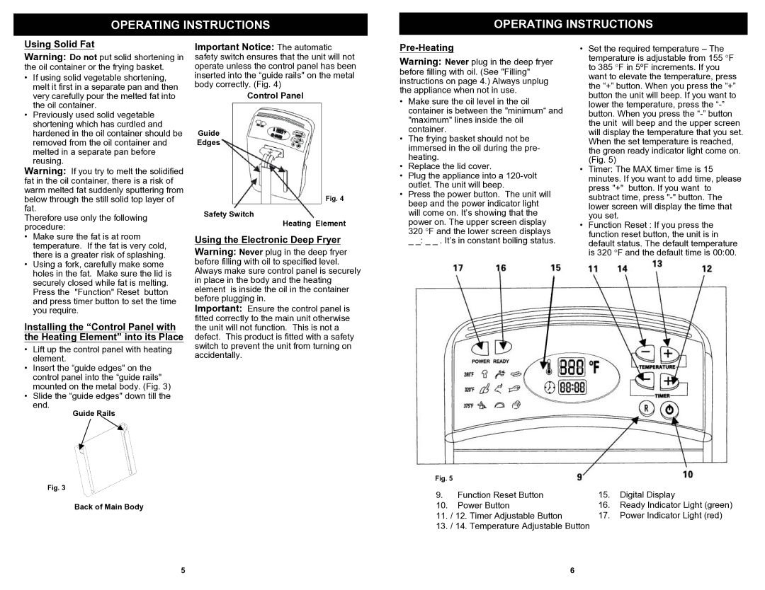 Bravetti F1068H owner manual Using Solid Fat, Pre-Heating 