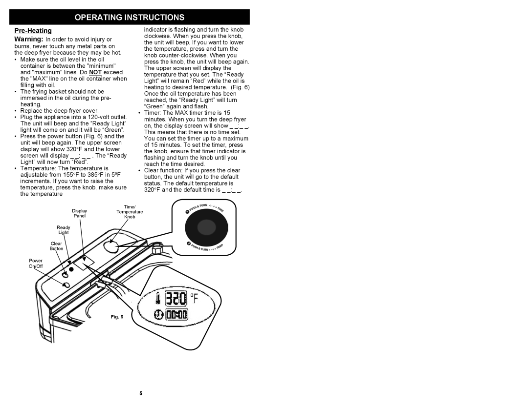 Bravetti F1100H owner manual Pre-Heating, Operating Instructions 