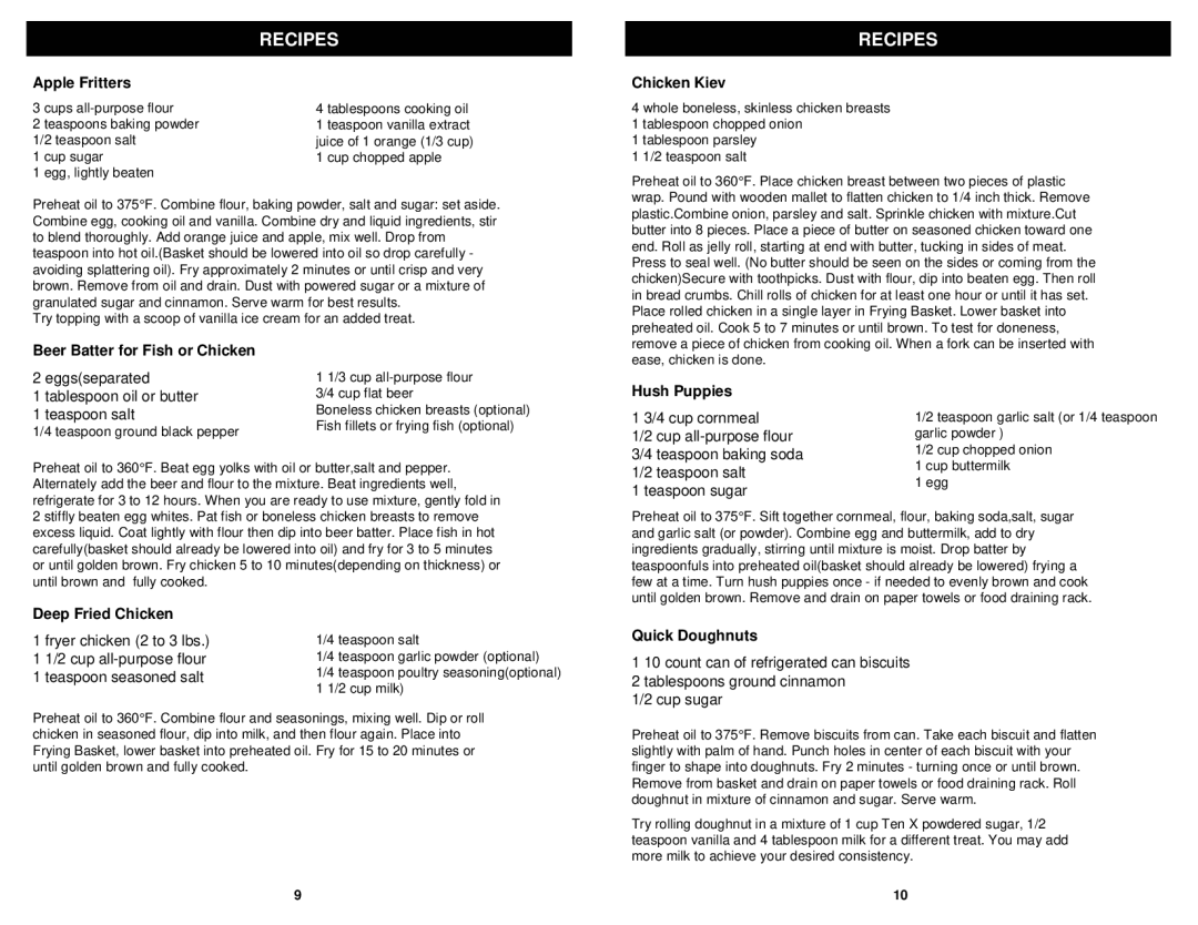 Bravetti F2000 owner manual Recipes 