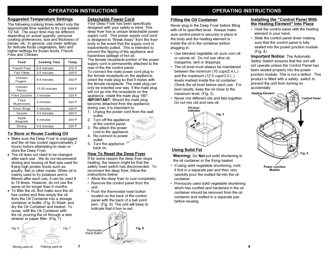 Bravetti F2015H owner manual Operation Instructions Operating Instructions 