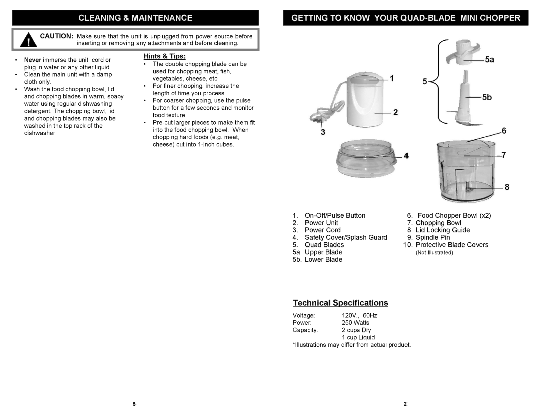 Bravetti FP107H owner manual Technical Specifications, Hints & Tips 