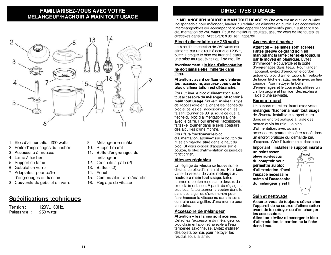 Bravetti FP200C owner manual Spécifications techniques 