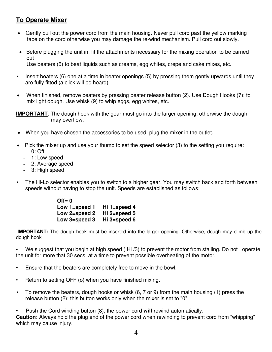 Bravetti FP201 manual To Operate Mixer 