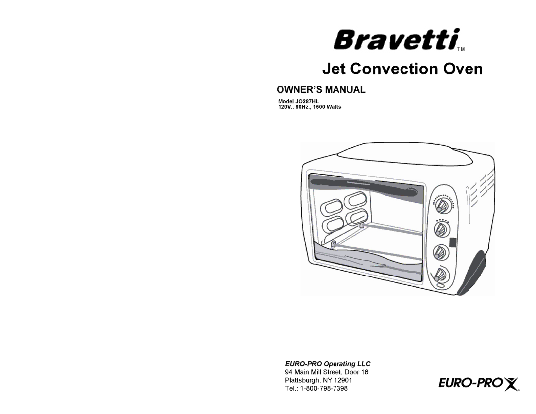 Bravetti JO287HL owner manual Jet Convection Oven 