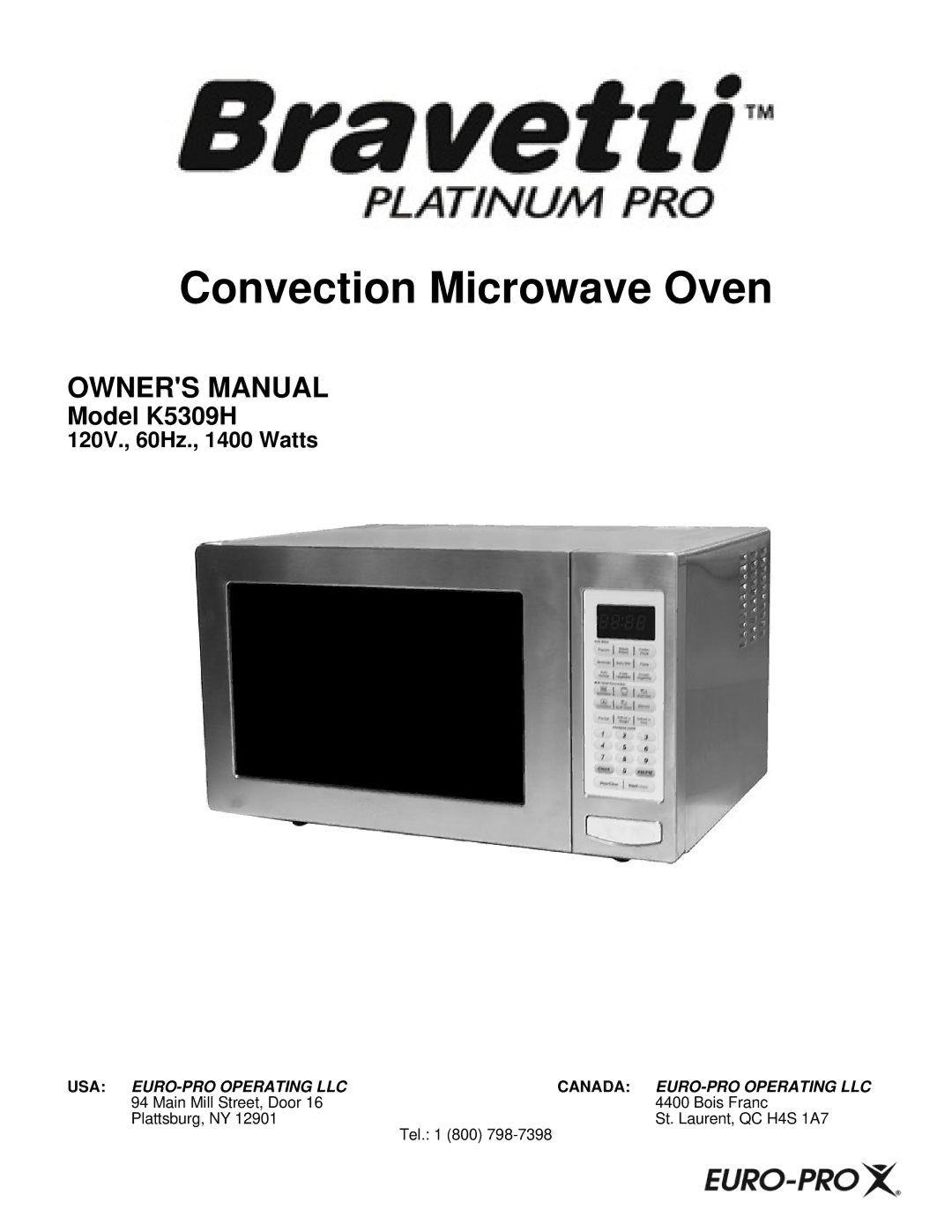 Bravetti K5309H owner manual Convection Microwave Oven 