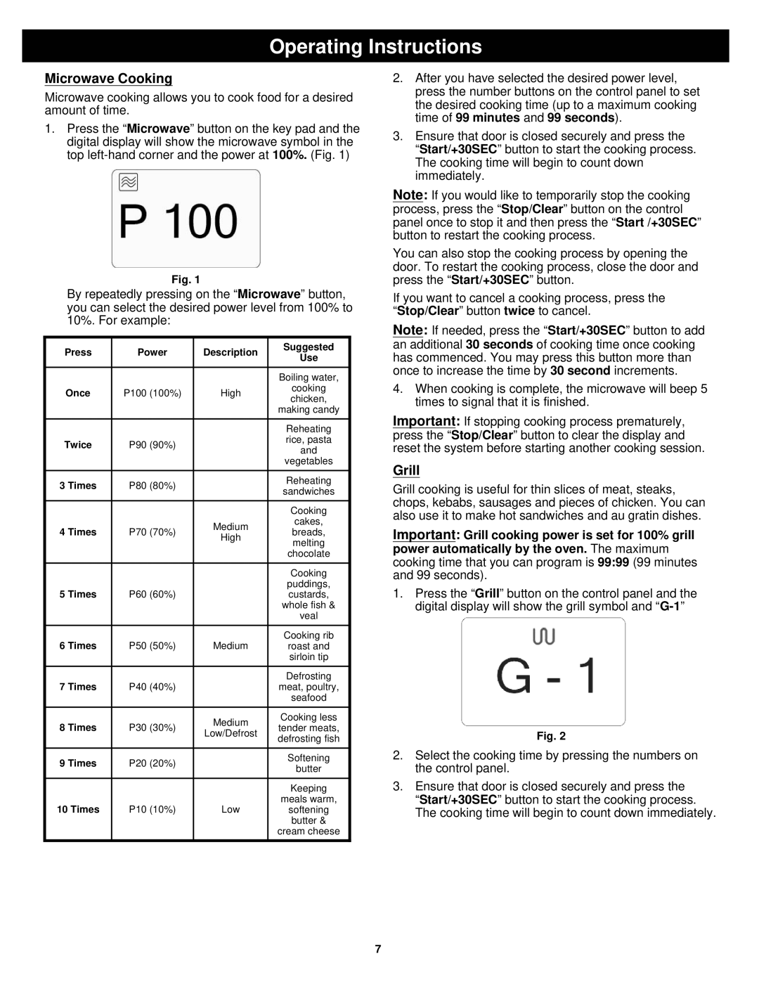 Bravetti K5309H owner manual Operating Instructions, Microwave Cooking, Grill 