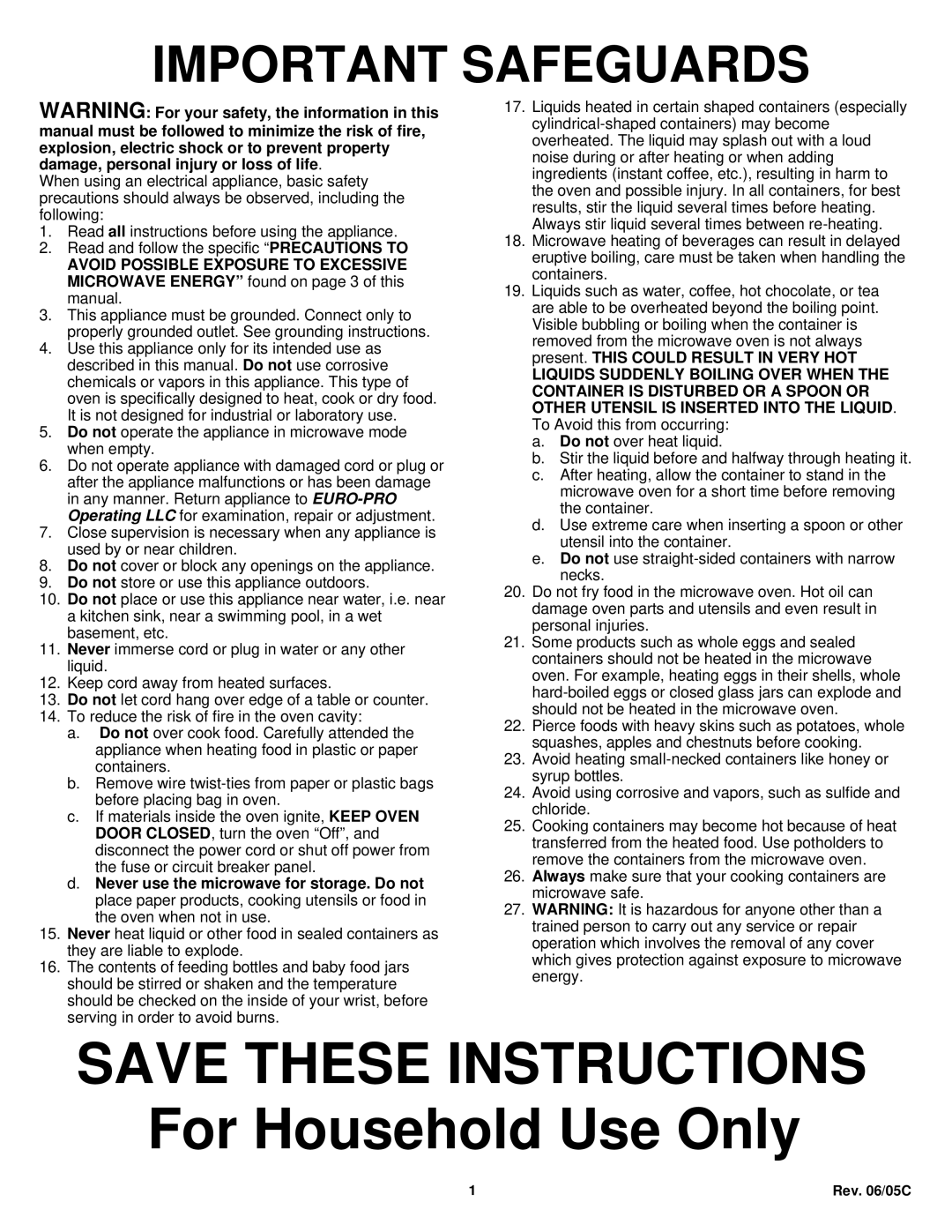Bravetti K5345H owner manual Important Safeguards, SAVE THESE INSTRUCTIONS For Household Use Only 