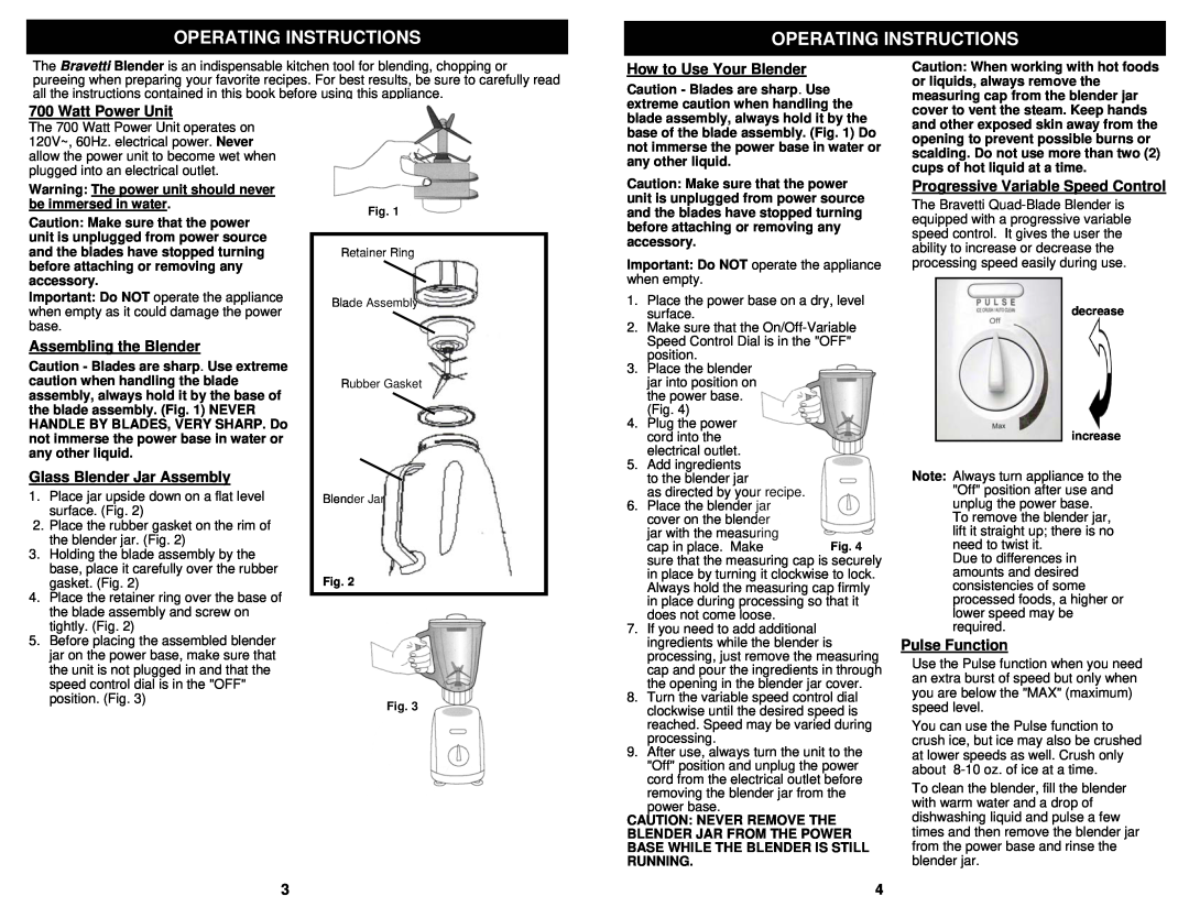 Bravetti KB305H owner manual How to Use Your Blender, Watt Power Unit, Assembling the Blender, Glass Blender Jar Assembly 
