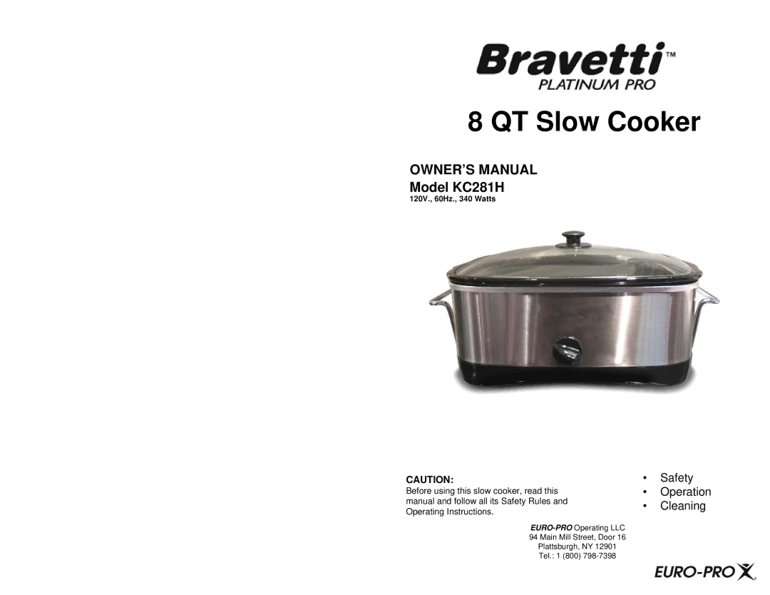 Bravetti KC281H owner manual QT Slow Cooker 