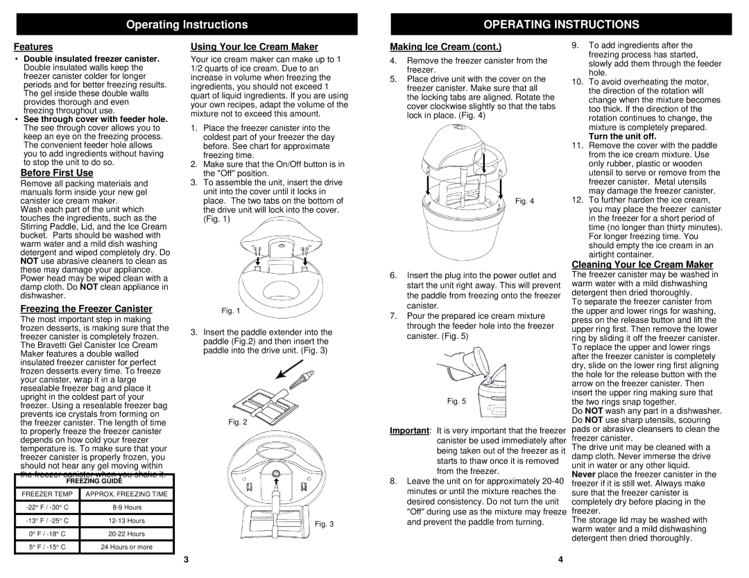 Bravetti KP160HS, KP160HV, KP160HC, 120V, 60HZ, 10 WATTS owner manual Operating Instructions 