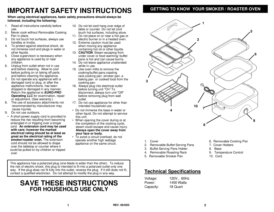 Bravetti KR450B owner manual Getting to Know Your Smoker / Roaster Oven, Always open the cover away from Your face or body 