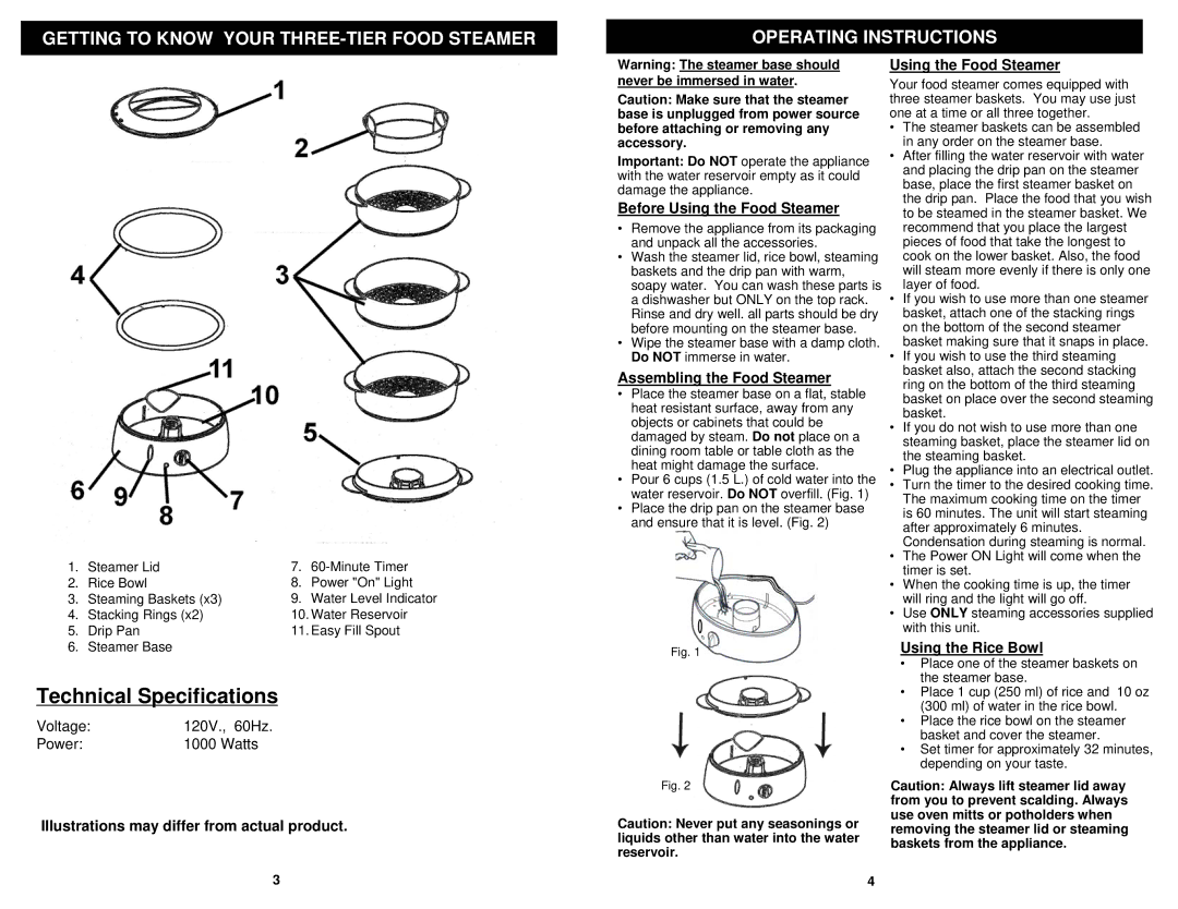 Bravetti KS315H Illustrations may differ from actual product, Before Using the Food Steamer, Assembling the Food Steamer 